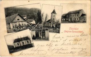 Szepesremete, Einsiedel, Spissky Mnisek, Mnisek nad Hnilcom; Concordia fűrésztelep, Római katolikus templom, népiskola, Wietorisz üzlete, Evangélikus templom még a torony nélkül (1901-ben építették hozzá) / sawmill, Roman Catholic church, school, shop, Lutheran church without the tower (tower was built in 1901) (EK)