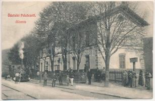 1928 Pelsőc, Plesivec; vasútállomás, gőzmozdony, vonat / railway station, locomotive, train (fa)