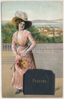 1919 Pozsony, Pressburg, Bratislava; Hölgy, leporellolap 10 kis képpel / Lady leporellocard with 10 mini pictures (EK)
