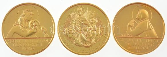 Fülöp Zoltán (1951-) 1994. "Magyar Szentek II. - Szent Erzsébet, Nagyboldogasszony, Szent Margit" tombak emlékérem szett (3xklf), eredeti dísztokban, sorszámozott tanúsítvánnyal "000182" (40mm) T:PP