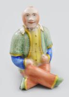 Kínai férfi tubákos fiola. Kézzel festett porcelán, jelzés nélkül, nyak pereménél pattogzással, m: 9,5 cm, ritka!