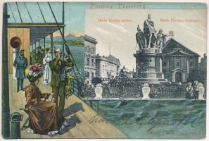 1905 Pozsony, Pressburg, Bratislava; Mária Terézia szobor. Hajókirándulásos montázs / monument. Montage with boat trip