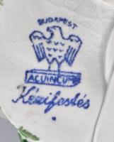 Herendi + Aquincum porcelán rózsa, jelzéssel, minimális kopottsággal, kézzel festett, h: 12-15 cm