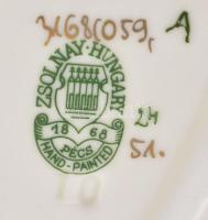 Zsolnay búzavirág mintás ékszertartó tálka, szív alakú, jelzéssel, hibátlan, 12x8,5 cm