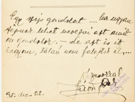 1935 Jávor Pál színművészt ábrázoló korai fotólap, hátoldalán autográf romantikus soraival