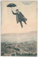 1905 Fiume, Rijeka; Egy kirándulás montázs esernyős repülő úrral. Franz Lazar / Montage with flying gentleman with umbrella (fl)