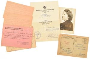 cca 1916-1948 vitéz Bükkhely Gábor hadnagy első és második világháborús tábori posta lapjai, valamint szovjet hadifogságból küldött levelezőlapjai, valamint 1944 ukrajnában kapott vaskereszt adományozó okirata vezérőrnagyi aláírással össz 18 db