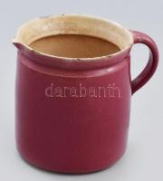cca 1885 Zsolnay tejes kancsó. Magastüzű ún. pink mázas, formába öntött finomfajansz, jelzés nélkül, pereménél kopásokkal, m: 12,5 cm