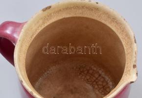 cca 1885 Zsolnay tejes kancsó. Magastüzű ún. pink mázas, formába öntött finomfajansz, jelzés nélkül,...