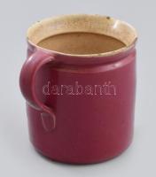 cca 1885 Zsolnay tejes kancsó. Magastüzű ún. pink mázas, formába öntött finomfajansz, jelzés nélkül,...