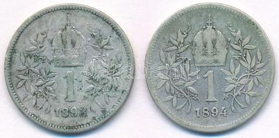 Ausztria 1893-1894. 1K Ag "Ferenc József" T:F Austria 1893. 1 Corona Ag "Franz Joseph...