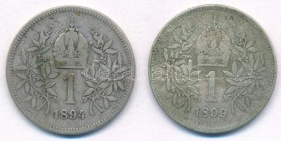 Ausztria 1894-1899. 1K Ag (2xklf) "Ferenc József" T:F patina Austria 1894-1899. 1 Corona A...