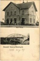 1906 Vásárosnamény, vasútállomás (még csak a HÉV II.osztályú felvételi épülete), Kraszna híd. Beck Isidor kiadása