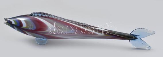 Murano anyagában színezett üveghal, kék alapszínű, hibátlan, h: 50 cm
