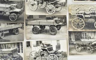 Kocsik, sétakocsik, hintók, 12 db fotó, némelyik sérüléssel, 9×12 és 9×14 cm-es méretben