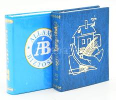 Bajai Ferenc: Az állami biztosító alapításának 35. évfordulójára. Miskolc, 1984. Minikönyv, számozott példány, könyvárusi forgalomba nem került. Kartonált papírkötésben, jó állapotban. + Kovács Mihály (szerk.): Biztosítás, biztonság. Miskolc, 1985. Minikönyv, készült 700 példányban, könyvárusi forgalomba nem került. Aranyozott műbőr kötésben, jó állapotban.