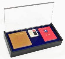 3 db szocialista minikönyv, díszdobozban: Győzelem 1945, Internacionálé, Lenin - Üdvözlet a magyar munkásoknak. Bp., 1974-1975, Kossuth. Sorszámozott díszkiadás
