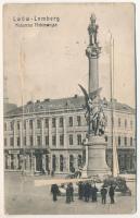 1905 Lviv, Lwów, Lemberg; Kolumna Mickiewicza / monument, shop of M. Karol. Leporellocard with 10 images (Rb)