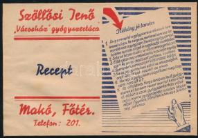 Szöllősi Jenő "Városház" gyógyszertára (Makó, Főtér) receptboríték