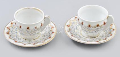 2 darab antik Epiag csésze alátéttel, alján Rerrich Ferenc porcelánszállító megjelölésével, kopással, d: 15 cm, m: 7 cm