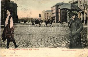 1903 Wien, Vienna, Bécs; Verregnete Grüsse, Schwarzenbergplatz / Raining montage. Lederer & Popper (EK)
