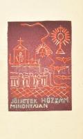 Elsőáldozási emlékfüzet benne linómetszettel. Papír, borítólaptól elváló