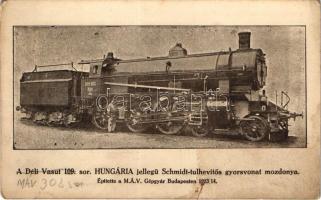 A Déli Vasút 109. sor. Hungária jellegű Schmidt túlhevítős gyorsvonat mozdonya /Südbahn-Gesellschaft / Locomotive of the Hungarian South Railways (fl)