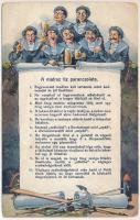 A matróz tíz parancsolata / K.u.K. Kriegsmarine Matrosenhumor / The mariner's ten commandments. Austro-Hungarian Navy humorous mariner art postcard. C. Fano, Pola. 1914/15. 13. s: Ed Dworak (fa)