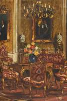 Apátfalvi Czene János (1904-1984): Enteriőr. Olaj, vászon, jelzett, kissé sérült. Dekoratív, sérült ...