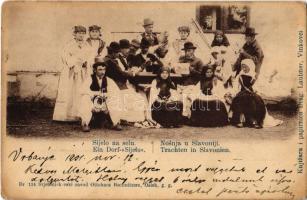 1901 Sijelo na selu, Nosnja u Slavoniji / Ein Dorf-Sijelo, Trachten in Slavonien. Ottokar Rechnitzer / Horvát falu ünnepség / Croatian folklore, village festival (fl)