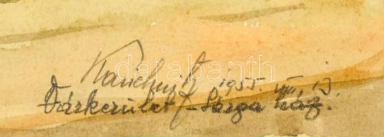 Olvashatatlan (Kauchnitz?) jelzéssel: Sopron, Várkerület, sárga ház, 1955. Akvarell, papír. Dekoratí...