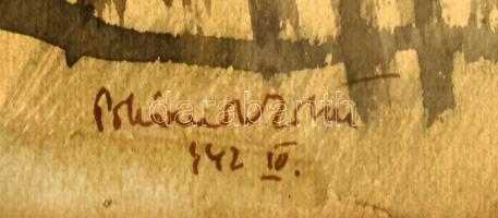 Pohárnok Zoltán (1905-1976): Utcarészlet, 1942. Akvarell, papír, jelzett, üvegezett keretben, 35×47,...