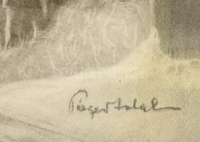 Páger Antal (1899-1986): Téli jelenet. Szén, papír, jelzett, üvegezett fakeretben, 38×52 cm