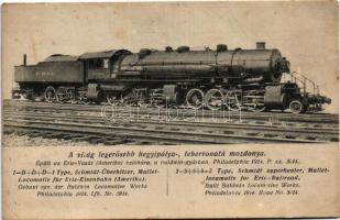 A világ legerősebb hegyipálya-, tehervonatú mozdonya. Épült az Erie-Vasút (Amerika) számára, a Baldwin-gyárban 1914. Gőzmozdony kiadása / 2-8+8+8-2 Type Schmidt superheater, Mallet-locomotiv for Erie-Railroad (fl)