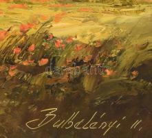 Bubelényi László (1953-): Nyár a tanyán. Olaj, farost, jelzett, hátoldalán címkén feliratozott. Deko...