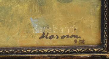 Marosán Gyula (1915-2003): Faluvége. Olaj, vászon. Jelezve jobbra lent. Dekoratív fakeretben. 49×69,...