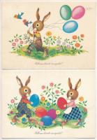 48 db MODERN magyar retro grafikai üdvözlő képeslap vegyes minőségben. Képzőművészeti Alap: Húsvét / 48 modern Hungarian retro graphic greeting postcards in mixed quality: Easter