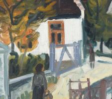 Fenyő Andor Endre (1904-1971): Falu (Balatonfelvidék). Olaj, farost, jelezve jobbra lent. Hátoldalán...