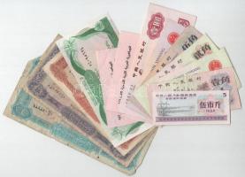 13db-os vegyes líbiai és kínai bankjegy, valamint sorszámozott belépőjegy tétel T:F,VG közte 2db AU 13pcs of mixed libyan and chinese banknote and entrance ticket lot C:F,VG with 2 AU among them