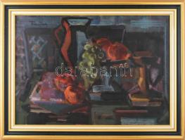 Freytag Zoltán (1901-1983): Csendélet. Olaj, vászon, jelezve balra fent. Hátoldalán autográf felirattal és Képcsarnok Vállalat címkéjével. Dekoratív fakeretben. 50x70 cm / oil on canvas, signed, framed