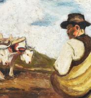 Vass Elemér (1887-1957): Magvető. Olaj, karton, jelezve jobbra lent, Hátoldalán korabeli címkén feli...