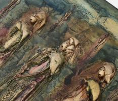 M. David jelzéssel: Vándorló nők. Farost, műgyanta, kis kopással, 28x57 cm