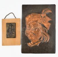 Sopron bronz plakett, fa lapra applikálva 8x5 cm + Rákóczi bronzlemez kép 26x18 cm