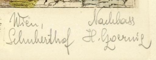 Herta Czoernig-Gobanz (1886-1970). Wien, Schuberthof. Színezett rézkarc, papír, jelezve jobbra lent ...