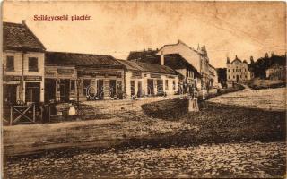 1947 Szilágycseh, Cehu Silvaniei; Piac tér, Kereskedelmi és gazdasági bank, cukrászda, Lebovits Jenő és Lebovits Herman, Pedik Gusztáv és társa üzlete, zsinagóga / bank, confectionery, shops, square, synagogue
