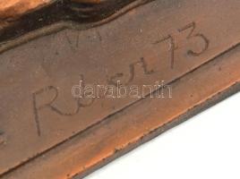 Rácz Edit (1936- ): Lány és fiú Ősz. Bronz, fára applikálva. Jelzett, 11x11 cm