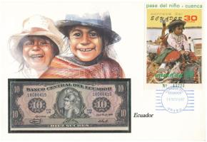 Ecuador 1986. 10S felbélyegzett borítékban, bélyegzéssel T:UNC  Ecuador 1986. 10 Sucres in envelope with stamp and cancellation C:UNC