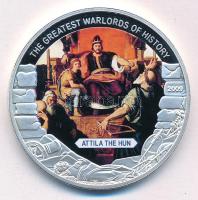 Libéria 2009. 5$ Cu "Nagy Hadvezérek - Attila" multicolor festéssel, kapszulában T:PP Liberia 2009. 5 Dollars Cu "The Greatest Warlords of History - Attila the Hun" with multicolor picture, in capsule C:PP