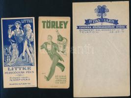 3 db számolócédula: Törley (Gönczi-Gebhardt Tibor grafikája), Littke Pezsgőgyár, Dr. Zika Lajos cukorka különlegességek gyára