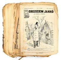 cca 1881-1887 A Borsszem Jankó c. humoros élclap kb 60 db száma. Szerk.: Csicseri Bors. Bp., Athenaeum. Gazdag képanyaggal illusztrált. Korabeli reklámokkal. Szórványszámok, vegyes állapotban